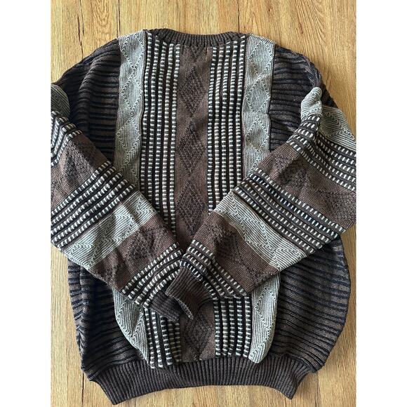Tosani Vtg Brown Patterned Cosby Sweater Size Large - Picture 6 of 6